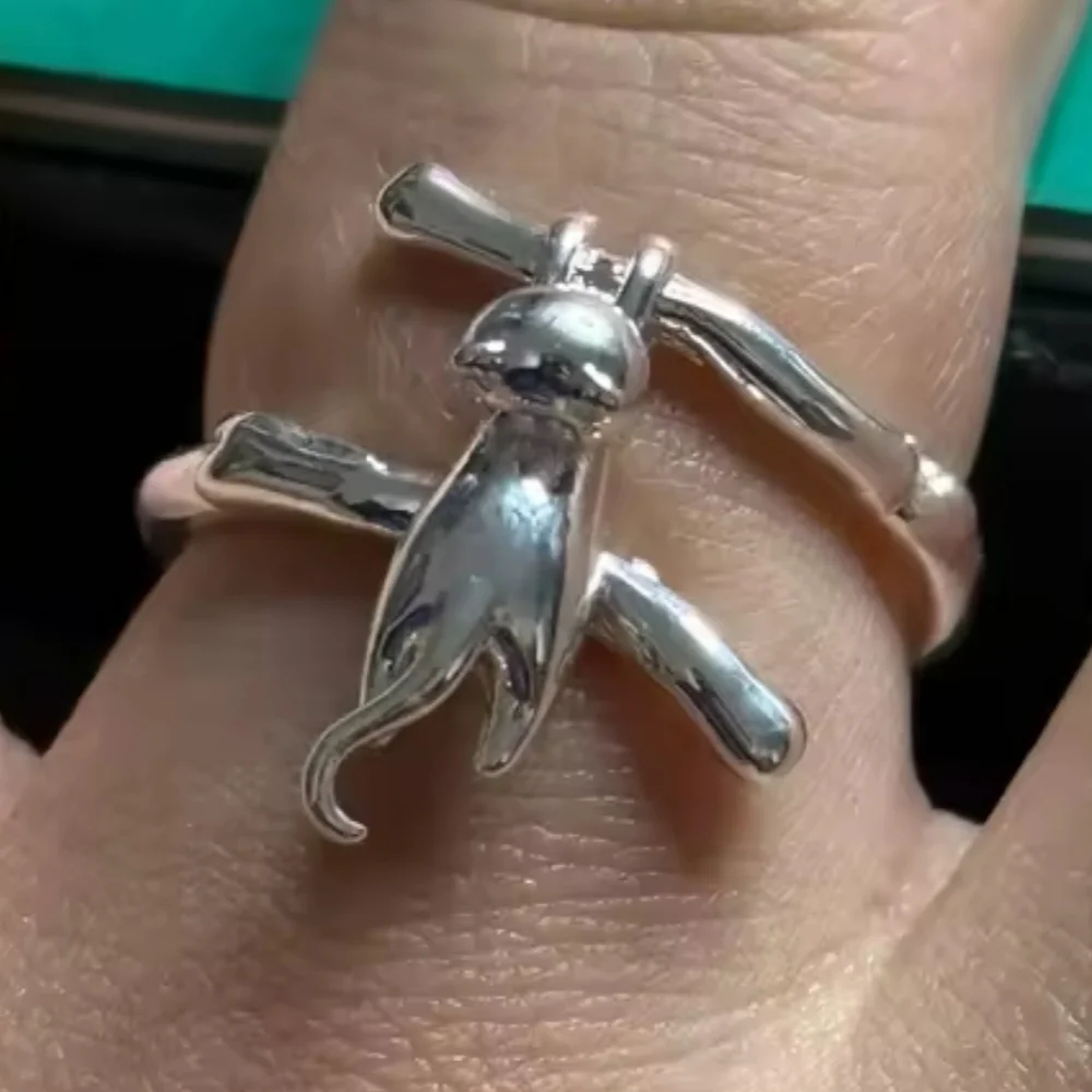 925 Silver Kitty Cat hanging from Branch Ring Sz 8